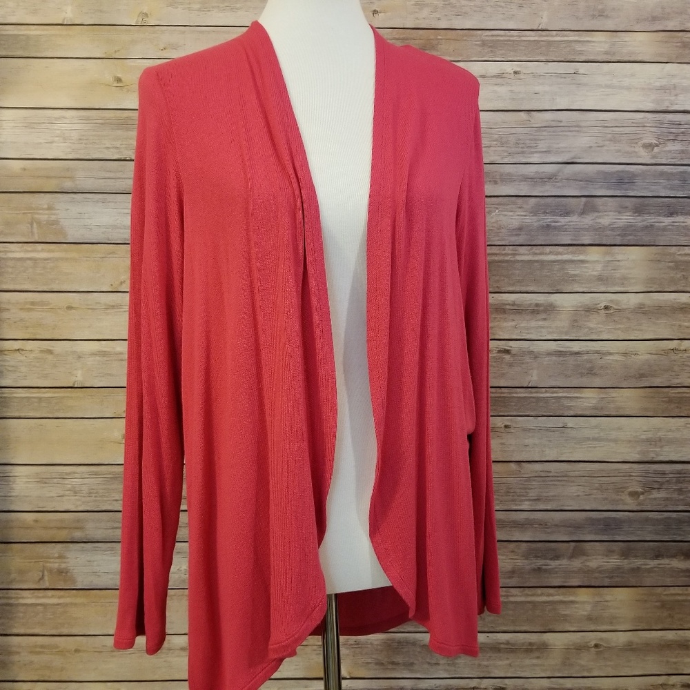 J. Jill ❤ Tomatoe Red Open Front Draped Cardigan